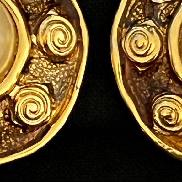 Gold Tone and Faux Pearl Earrings - Picture 4 of 9